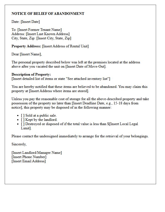 Notice Of Abandoned Personal Property Letter