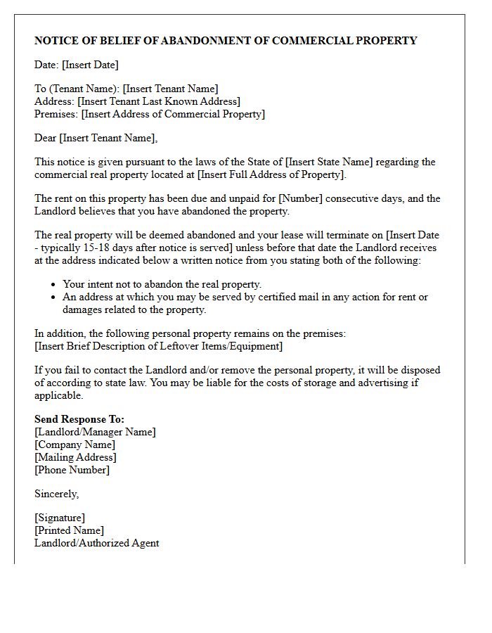 Commercial Real Estate Abandoned Property Notice Letter
