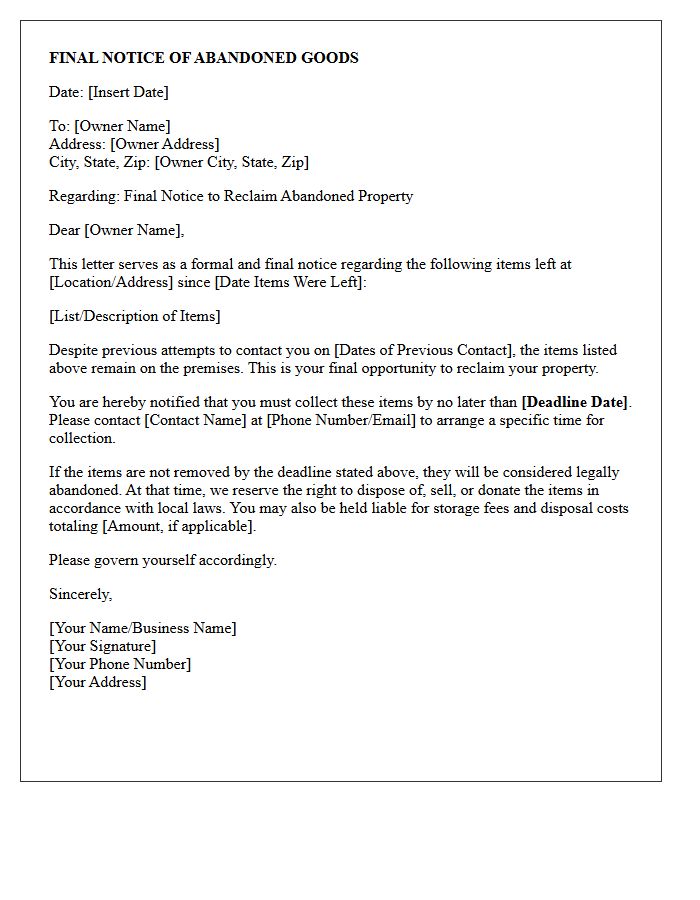 Final Notice Of Abandoned Goods Reclaim Letter