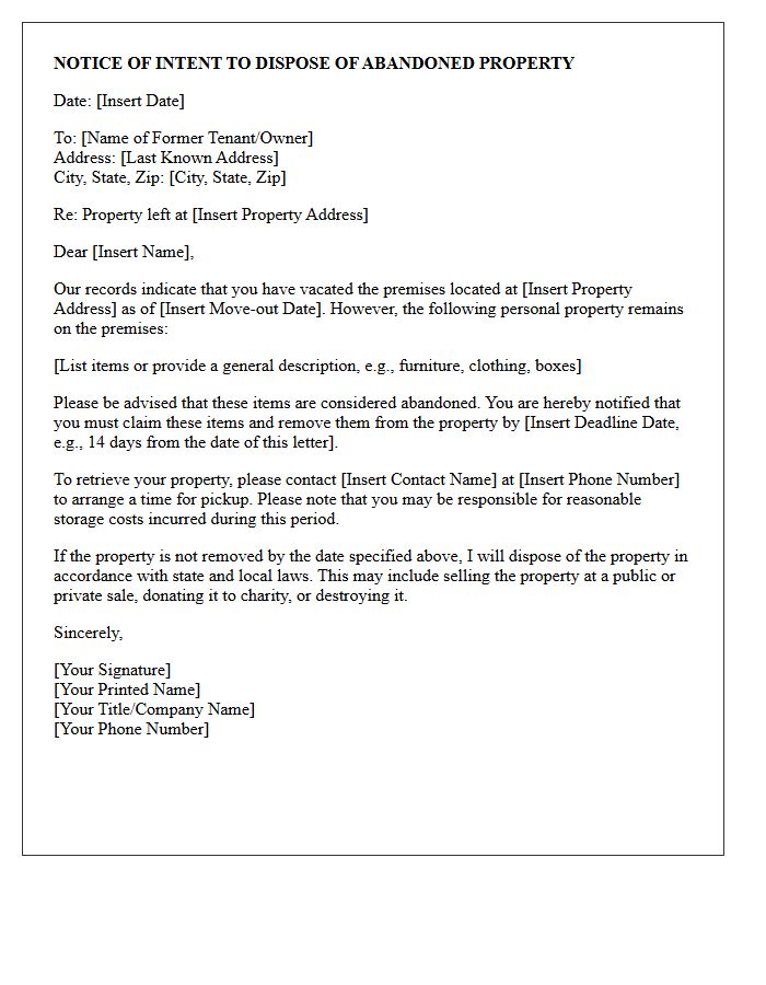 Notice Of Intent To Dispose Of Abandoned Property Letter