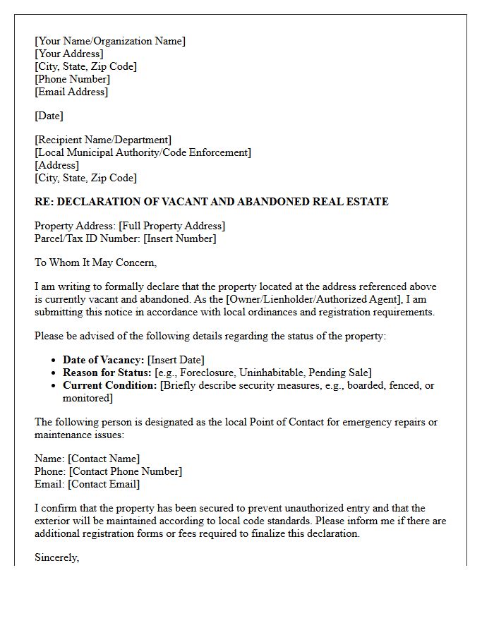 Vacant And Abandoned Real Estate Declaration Letter
