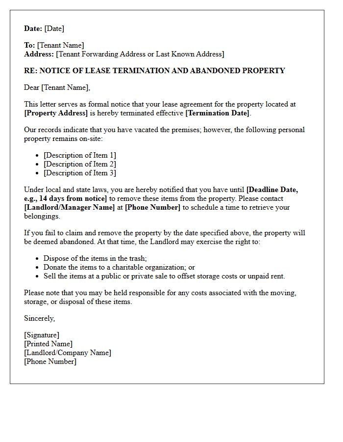 Lease Termination And Abandoned Property Notice Letter