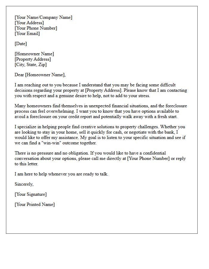 Compassionate Pre-Foreclosure Assistance Letter