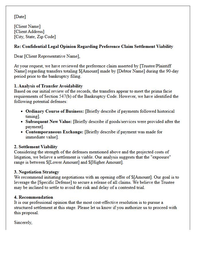 Preference Opinion Letter for Settlement Viability and Negotiation