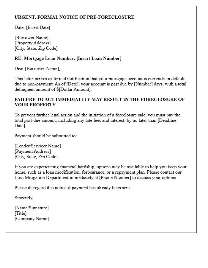Urgent Pre-Foreclosure Notice Letter