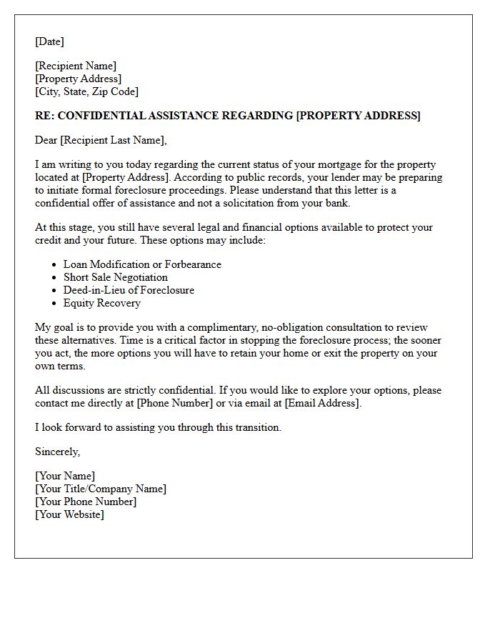 Confidential Pre-Foreclosure Consultation Letter