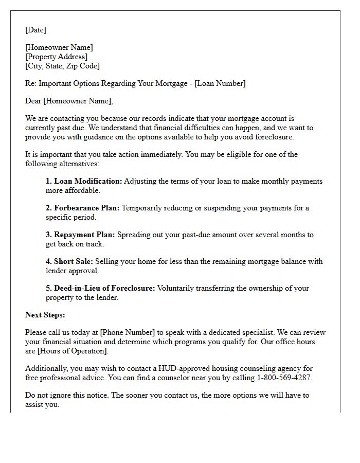 Homeowner Guidance Pre-Foreclosure Letter