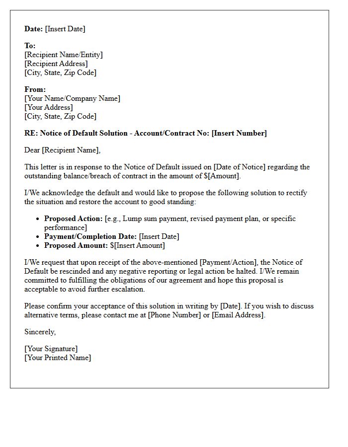 Notice of Default Solution Letter