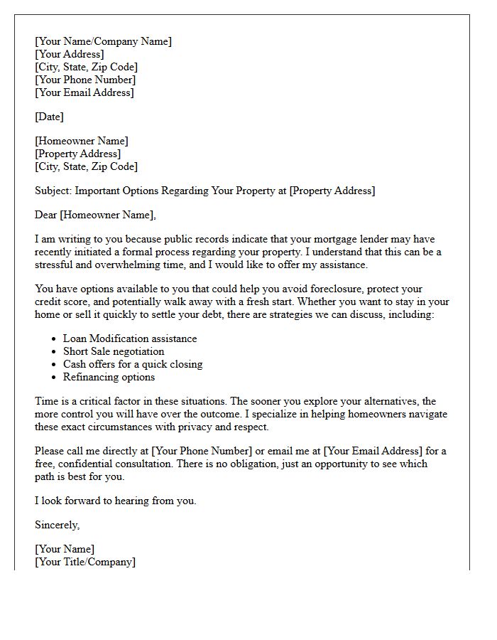 Pre-Foreclosure Assistance Outreach Letter