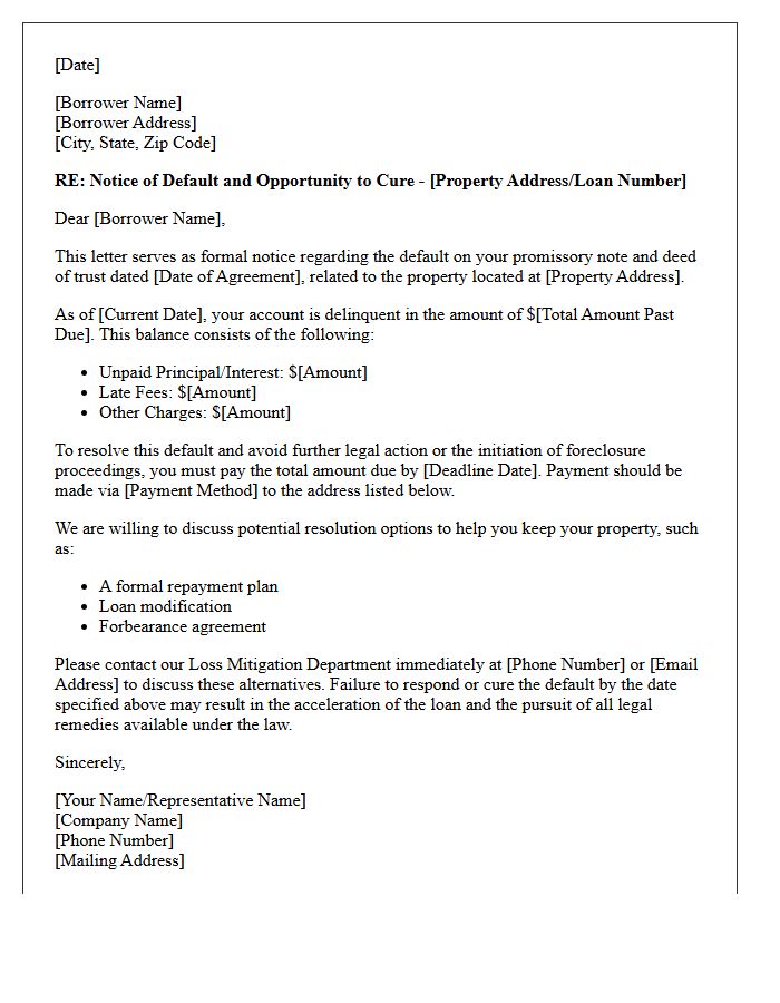 Real Estate Default Resolution Letter