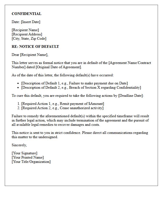 Confidential Notice of Default Letter