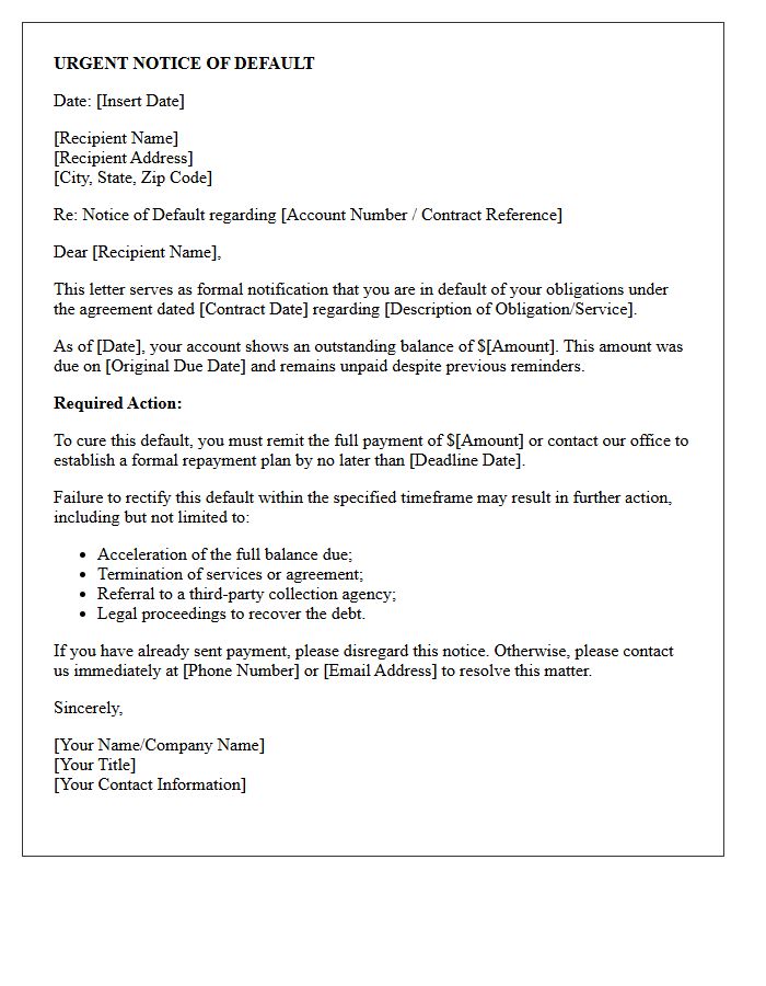 Urgent Notice of Default Outreach Letter