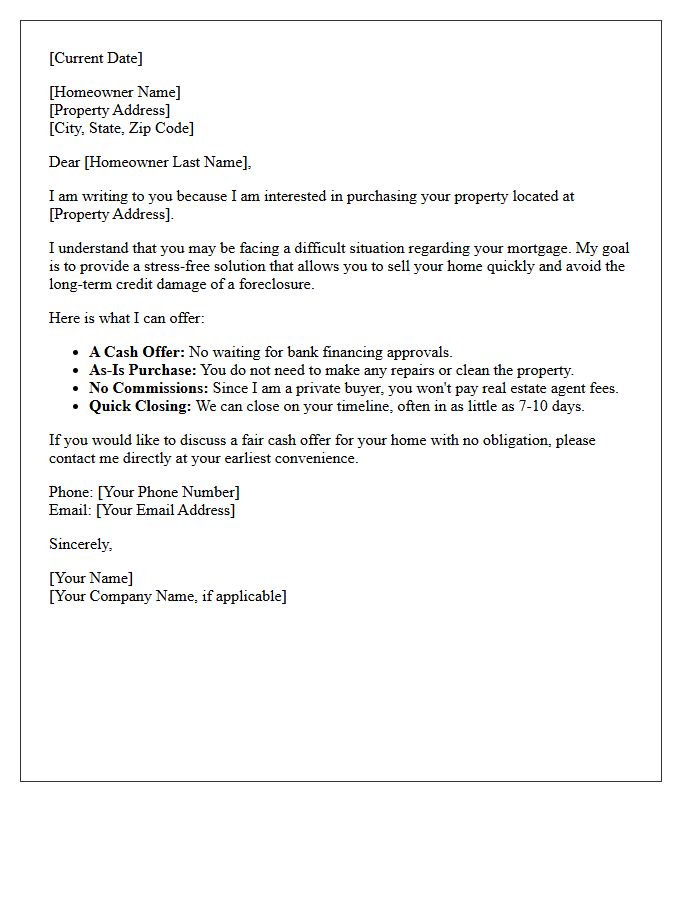 Pre-Foreclosure Cash Purchase Letter