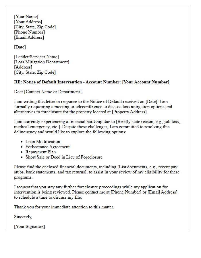 Notice of Default Intervention Letter