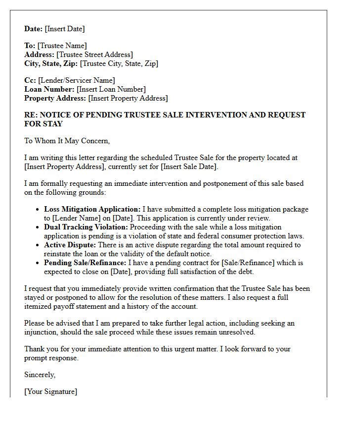 Notice of Pending Trustee Sale Intervention Letter