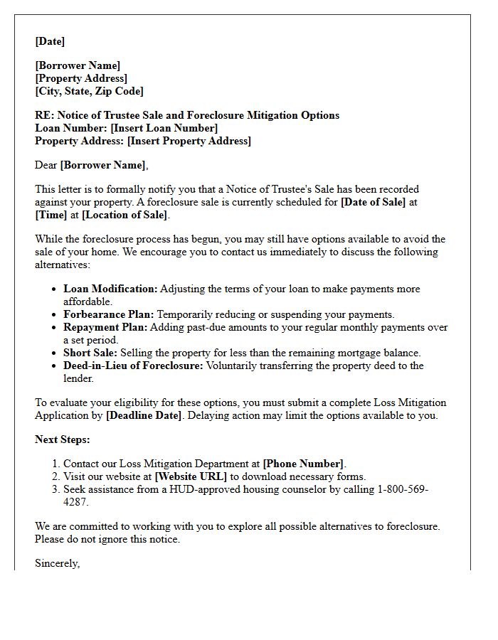 Notice of Trustee Sale Mitigation Options Letter