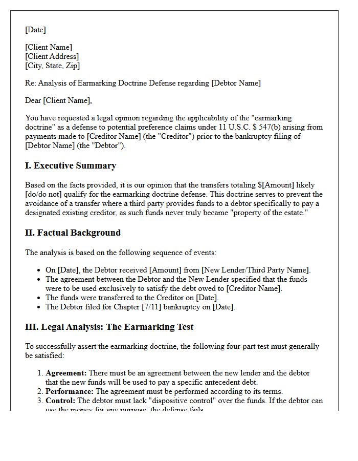 Preference Opinion Letter Analyzing Earmarking Doctrine Defenses
