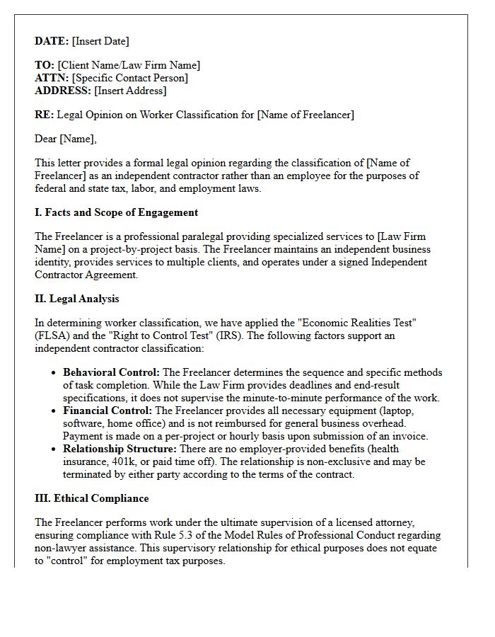 Freelance Paralegal Worker Classification Opinion Letter