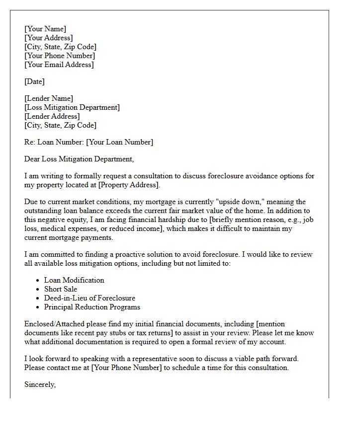 Foreclosure Avoidance Upside Down Mortgage Consultation Letter