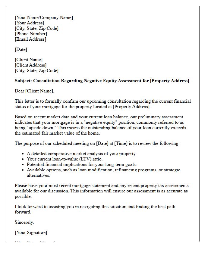 Negative Equity Assessment Upside Down Mortgage Consultation Letter