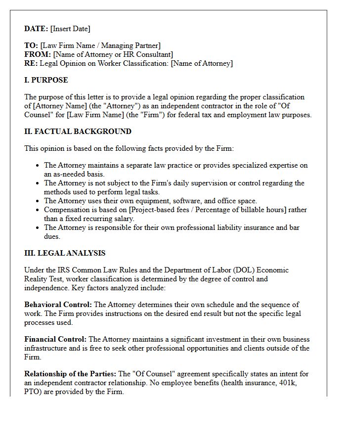Of Counsel Attorney Worker Classification Opinion Letter