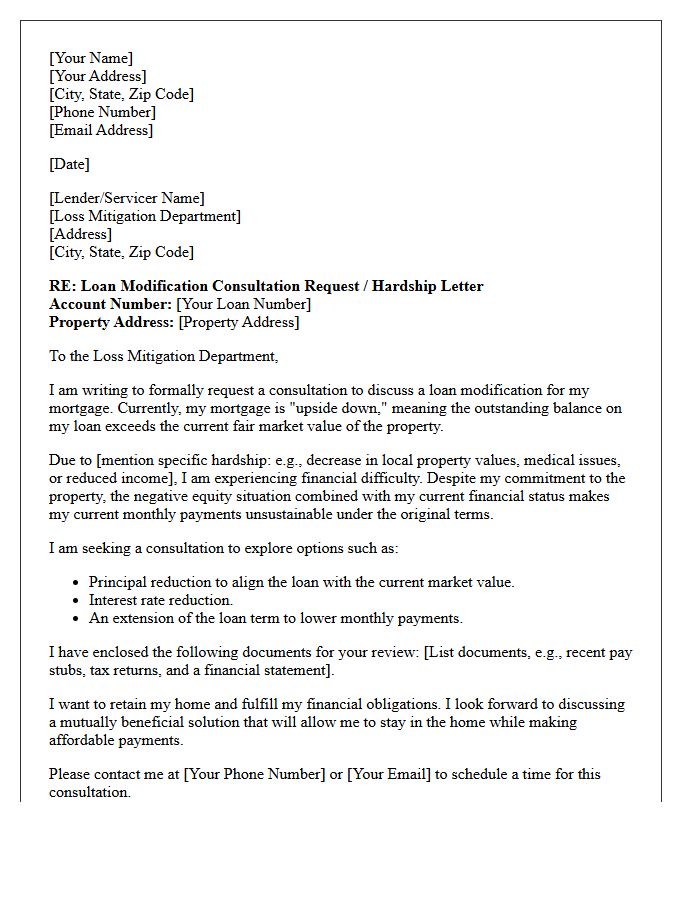 Loan Modification Upside Down Mortgage Consultation Letter