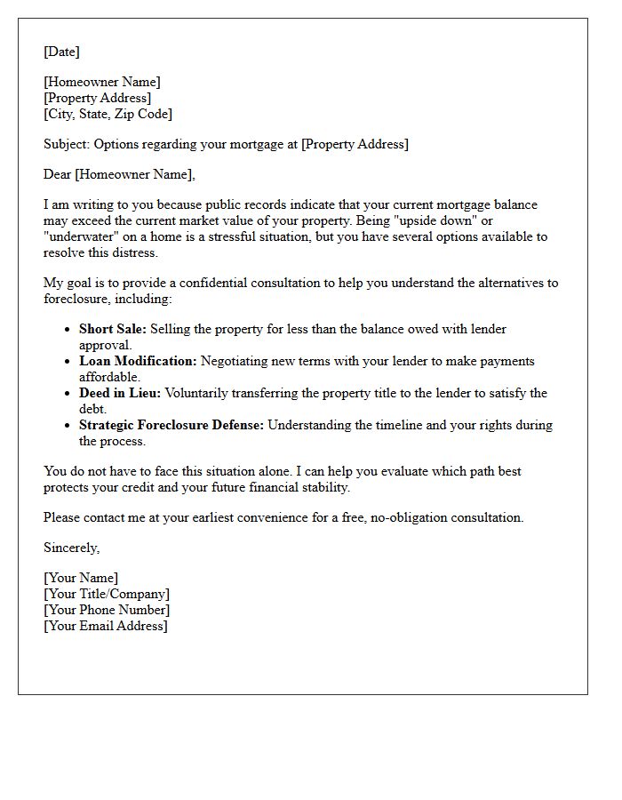 Distressed Property Upside Down Mortgage Consultation Letter