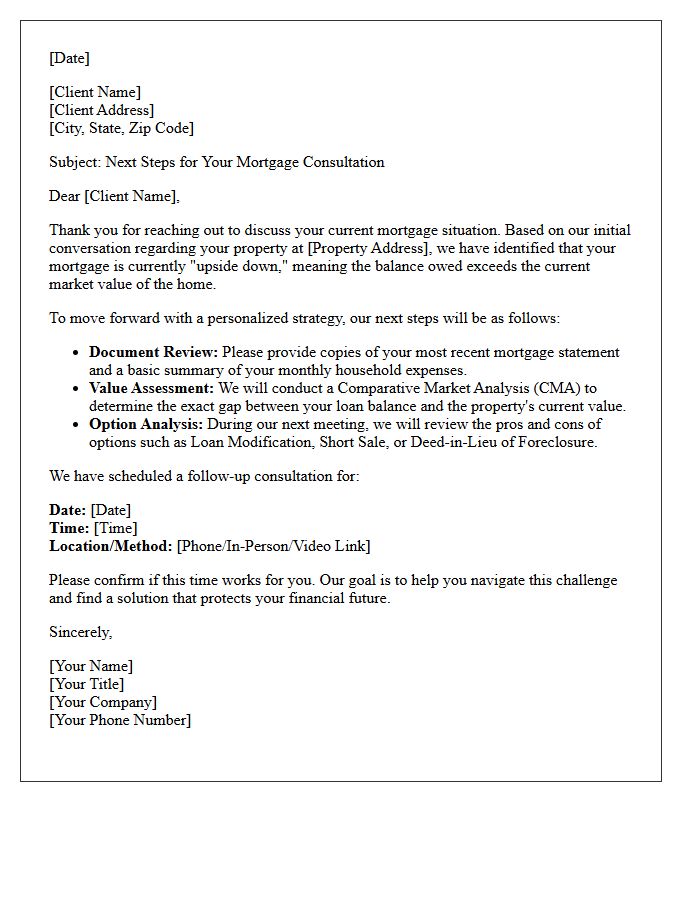 Next Steps Upside Down Mortgage Consultation Letter