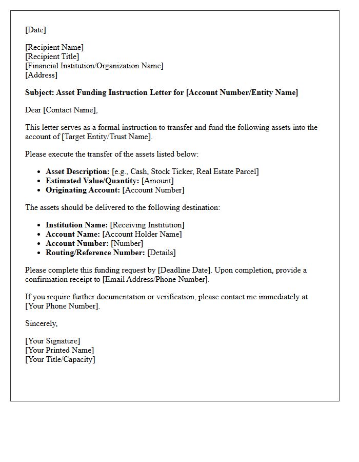 Asset Funding Instruction Letter