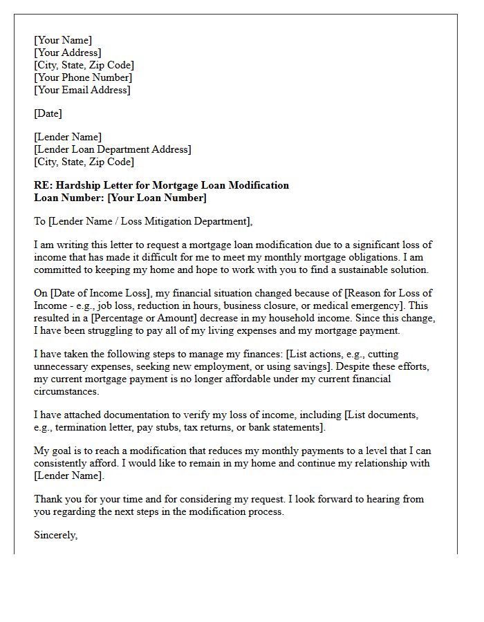 Loss of Income Hardship Letter for Mortgage Modification