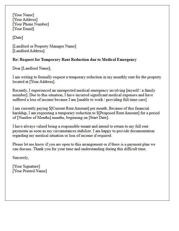 Medical Emergency Income Loss Hardship Letter for Rent Reduction