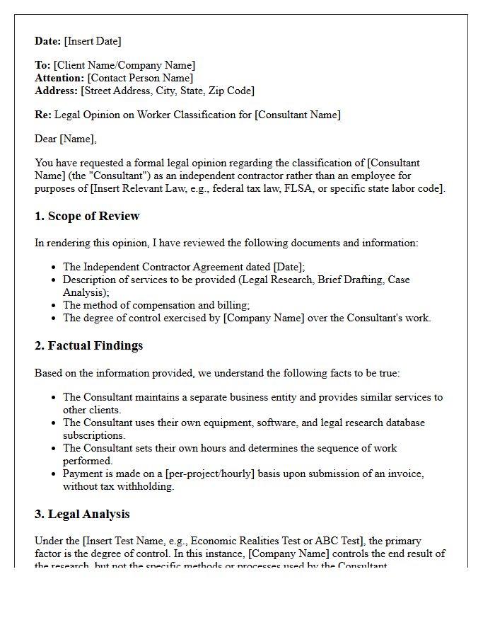 Legal Research Consultant Classification Opinion Letter