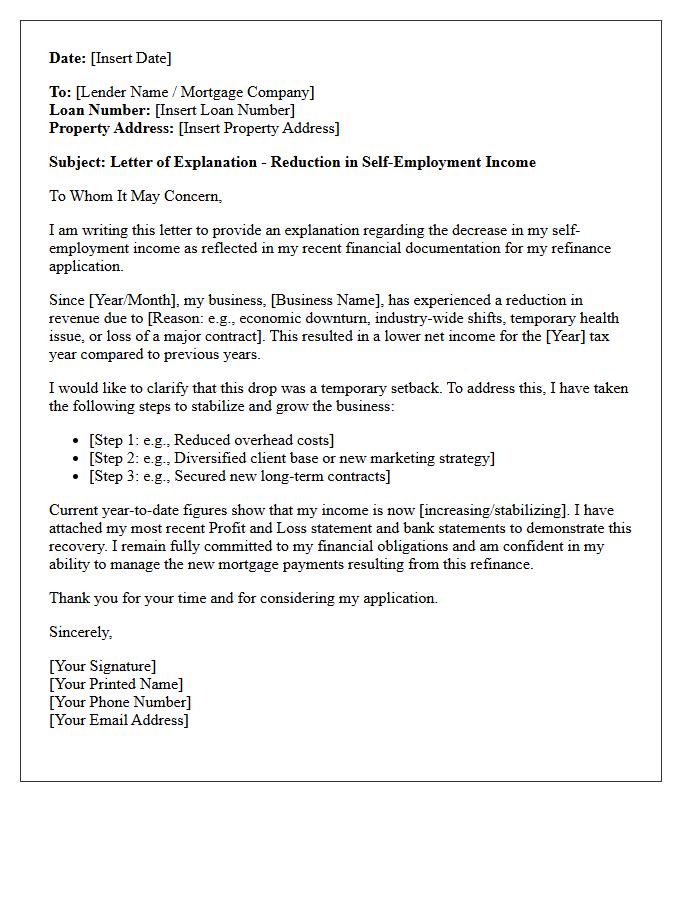 Self-Employment Income Drop Hardship Letter for Refinance