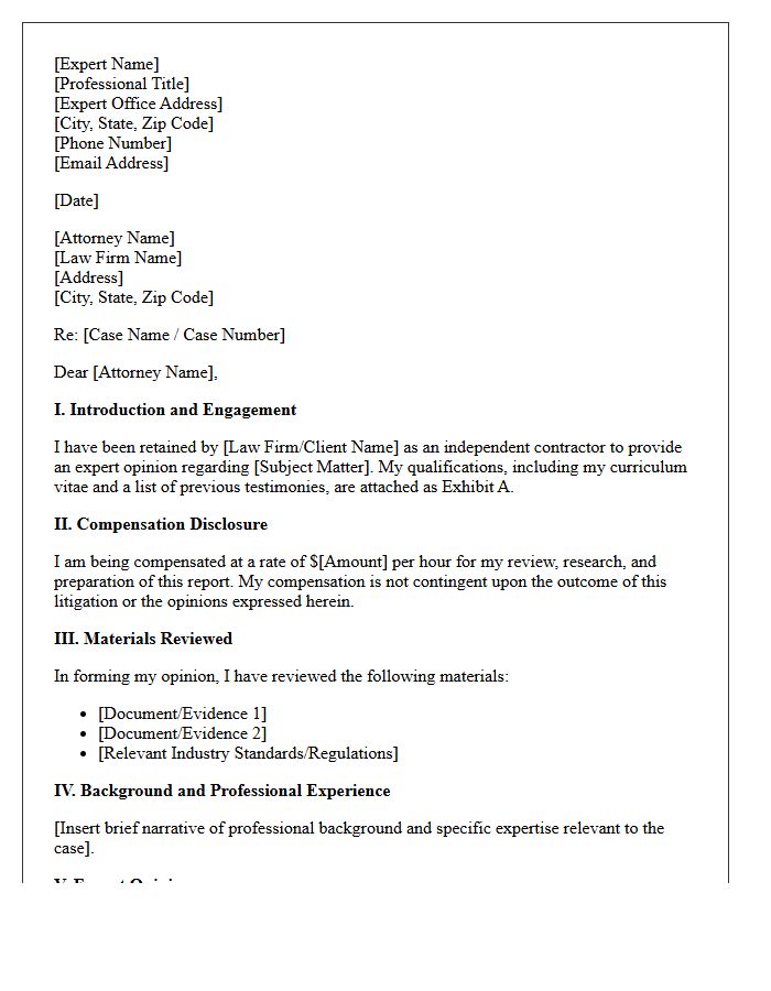 Expert Witness Independent Contractor Opinion Letter