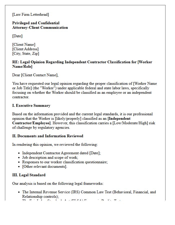 Law Firm Administrative Contractor Classification Opinion Letter