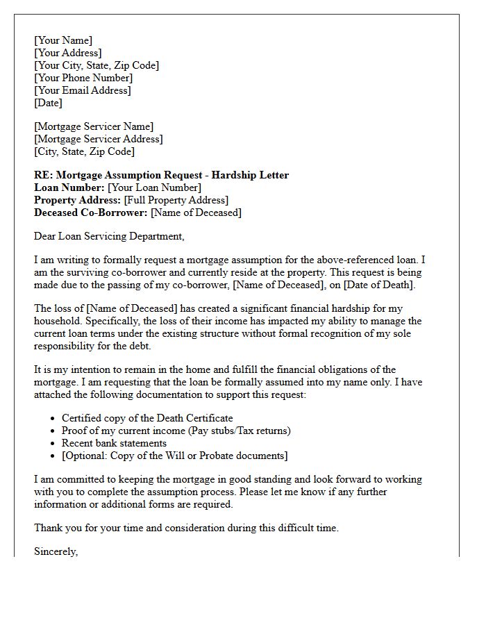 Mortgage Assumption Hardship Letter Upon Death of Co-Borrower