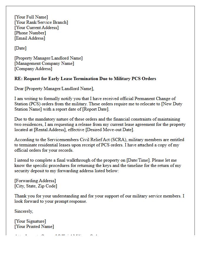 Military Permanent Change Of Station Property Management Release Hardship Letter