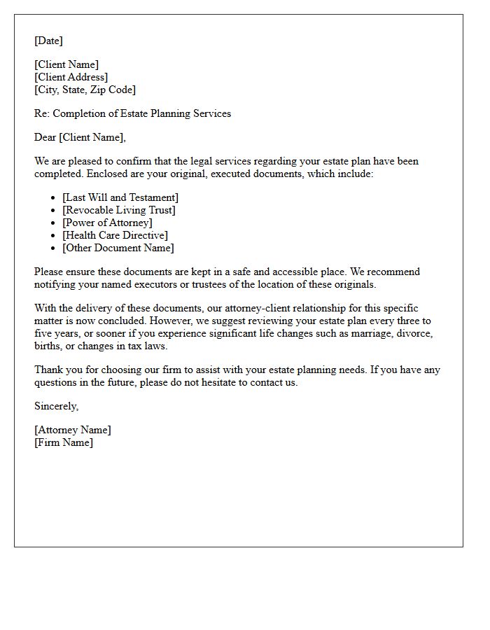 Estate Plan Completion and Closing Letter