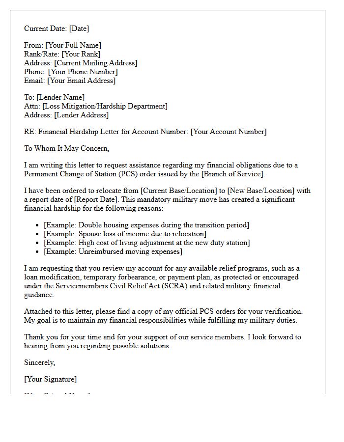 Military Permanent Change Of Station Financial Hardship Letter For Lenders