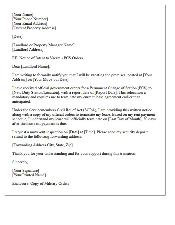 Military Permanent Change Of Station Relocation Hardship Letter For Landlords