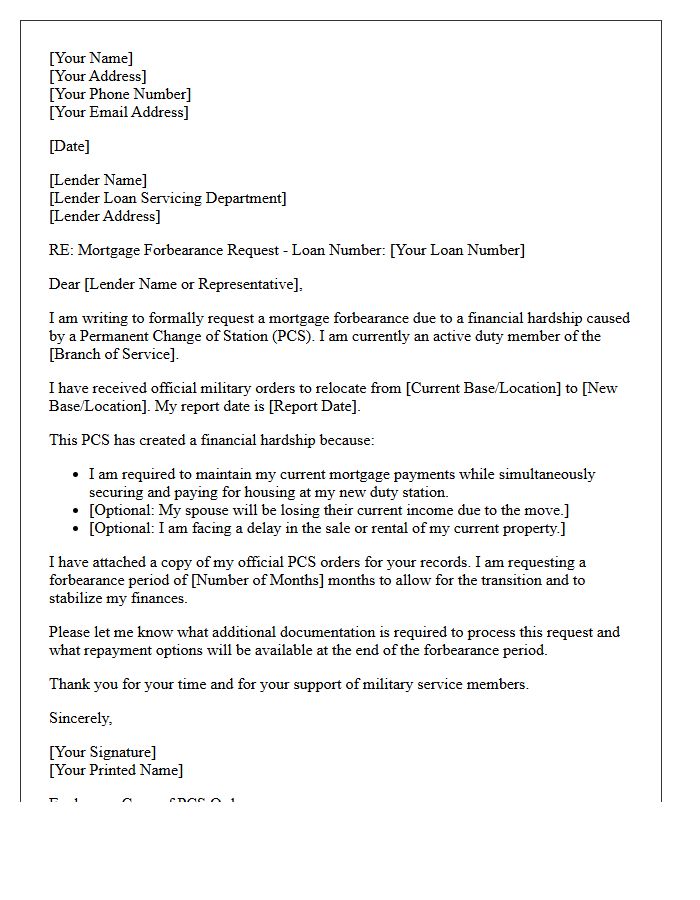 Military Permanent Change Of Station Mortgage Forbearance Hardship Letter
