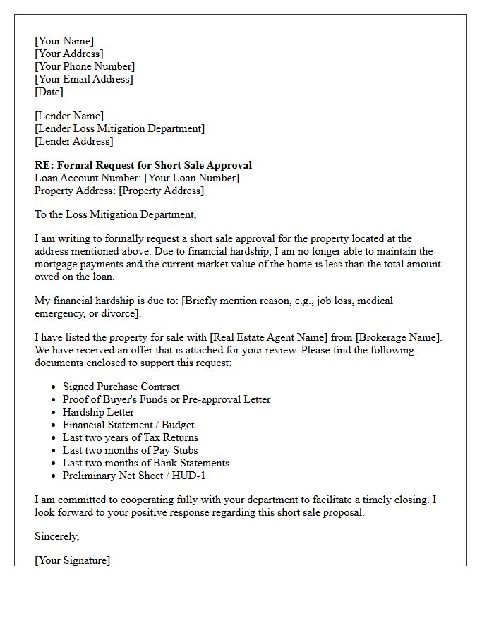 Formal Request for Short Sale Approval Letter