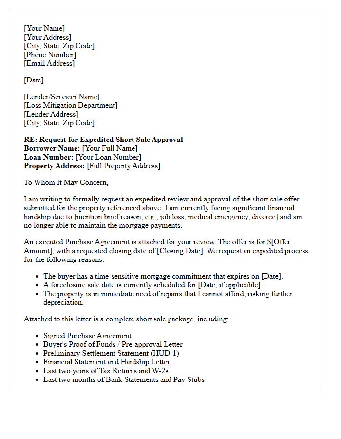 Expedited Short Sale Approval Request Letter
