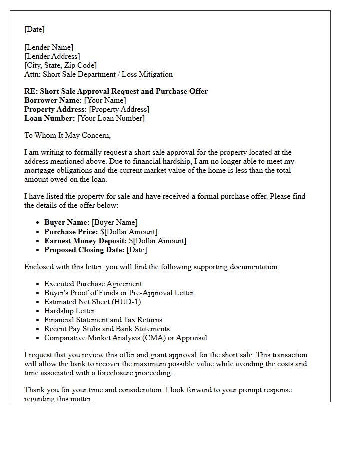 Short Sale Approval Request with Purchase Offer Letter
