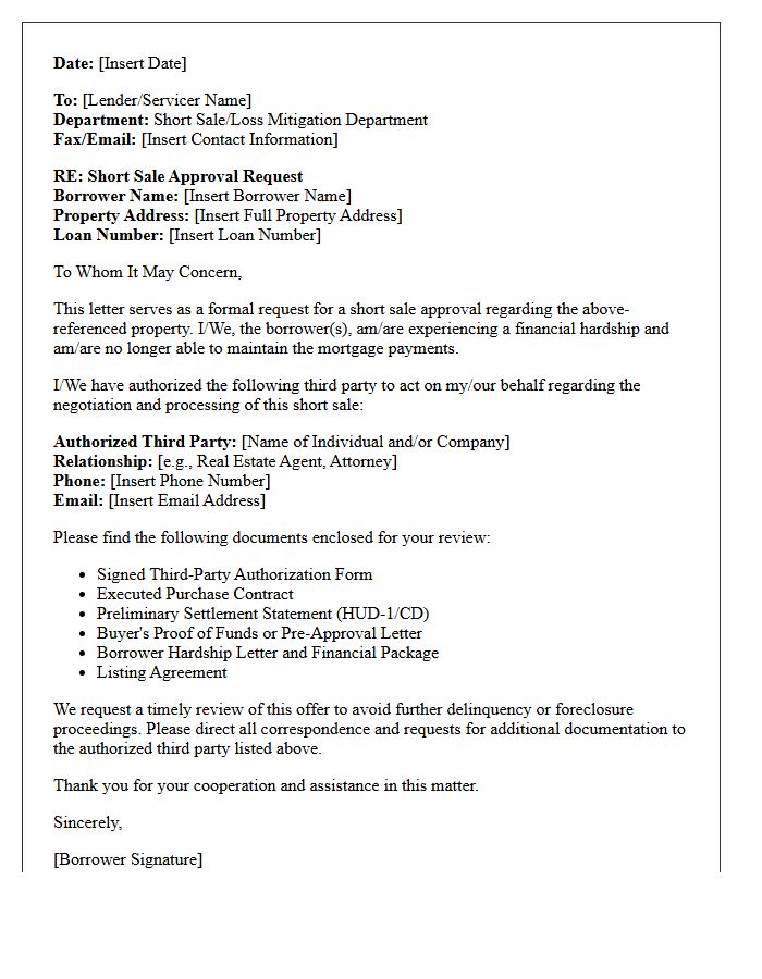 Third-Party Authorized Short Sale Approval Request Letter