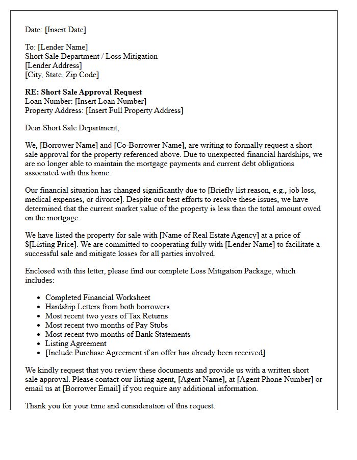 Joint Borrower Short Sale Approval Request Letter
