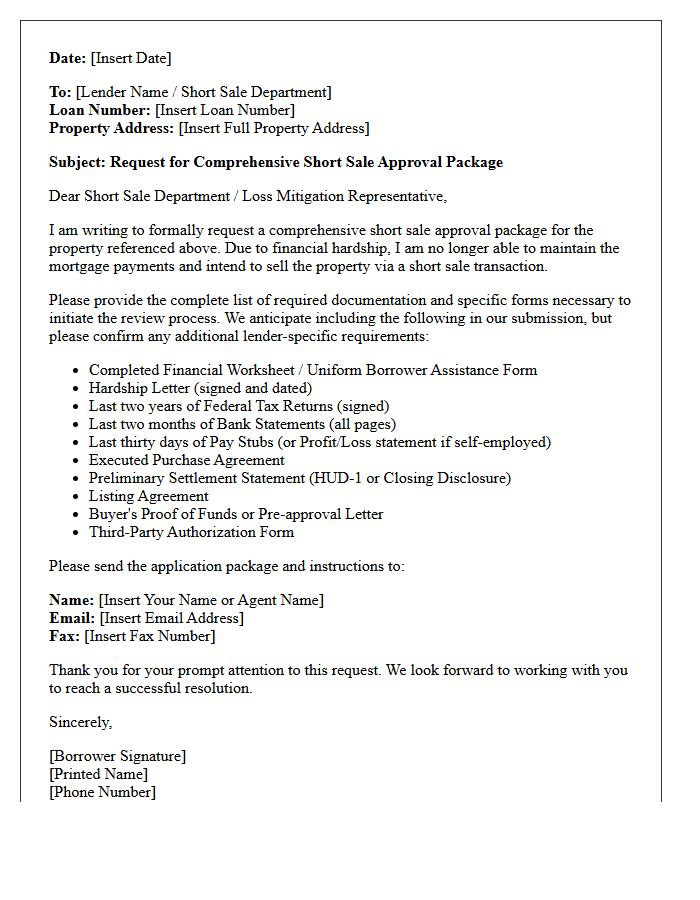 Comprehensive Short Sale Approval Package Request Letter