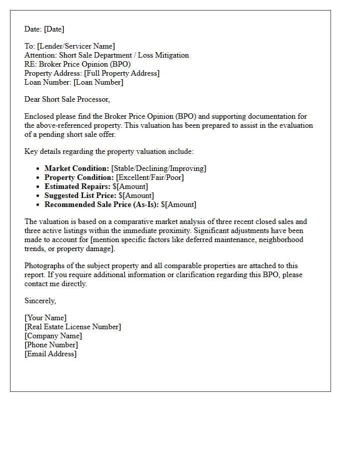Short Sale Broker Price Opinion Cover Letter