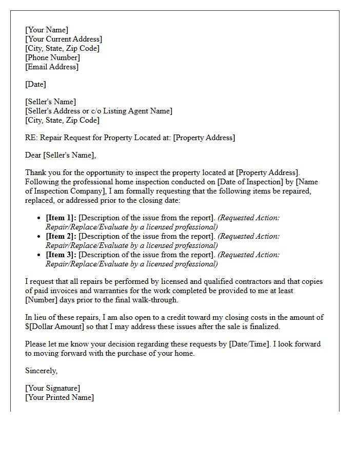 Post-Inspection Repair Request Letter