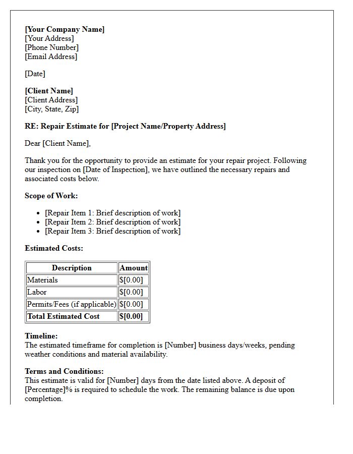 Contractor Repair Estimate Proposal Letter